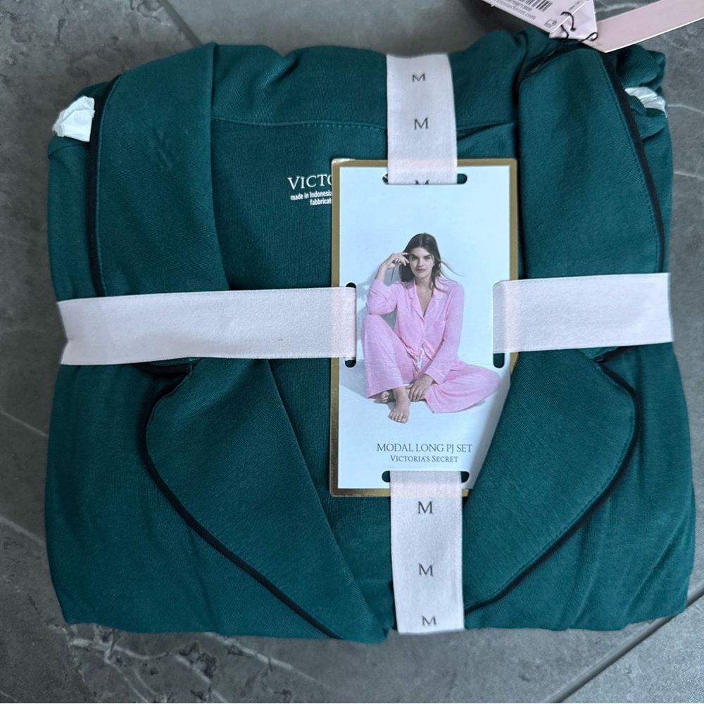 Victoria's Secret Modal Long Pajama Set Green Médium